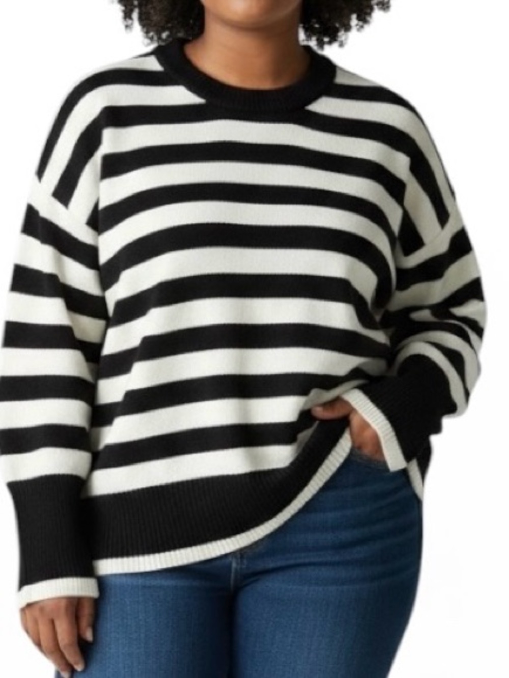Philosophy Stripe Black & White Sweater Women XL Drop shoulder Soft Cozy